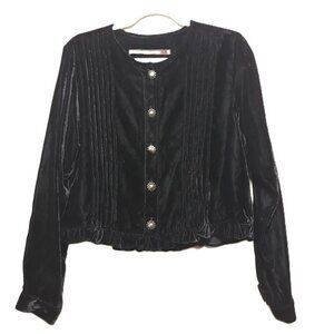 Double D Ranch Black Velvet Pintuck Ruffle Cropped Jacket M Punk Goth Whimsigoth